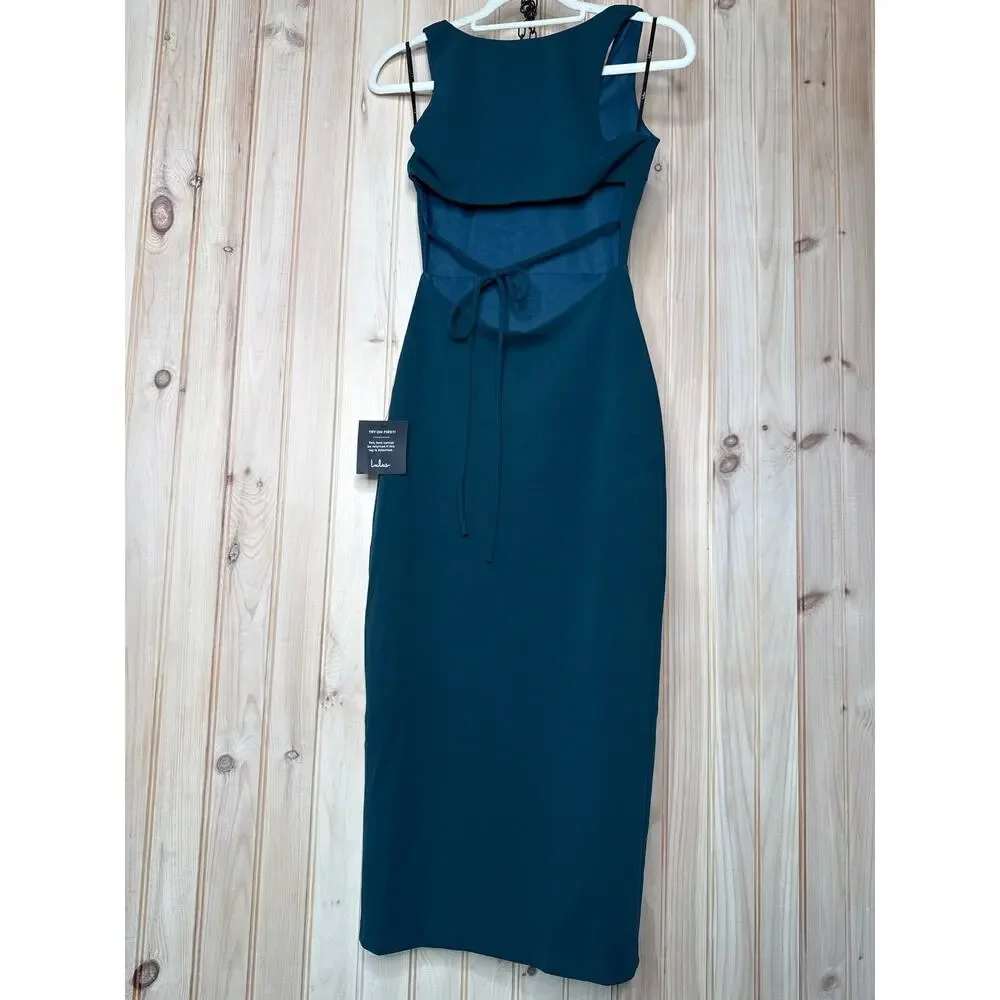 NWT Lulus Sultry Elegance Dark Teal Cutout Bodycon Midi Dress Gala Banquet Sz S - Picture 6 of 7